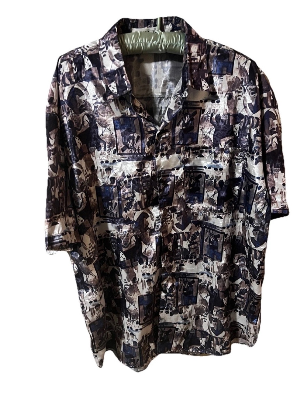 Vintage T CornerThai silk abstract Print Button-Up Shirt no tag S LG 
Has flaws